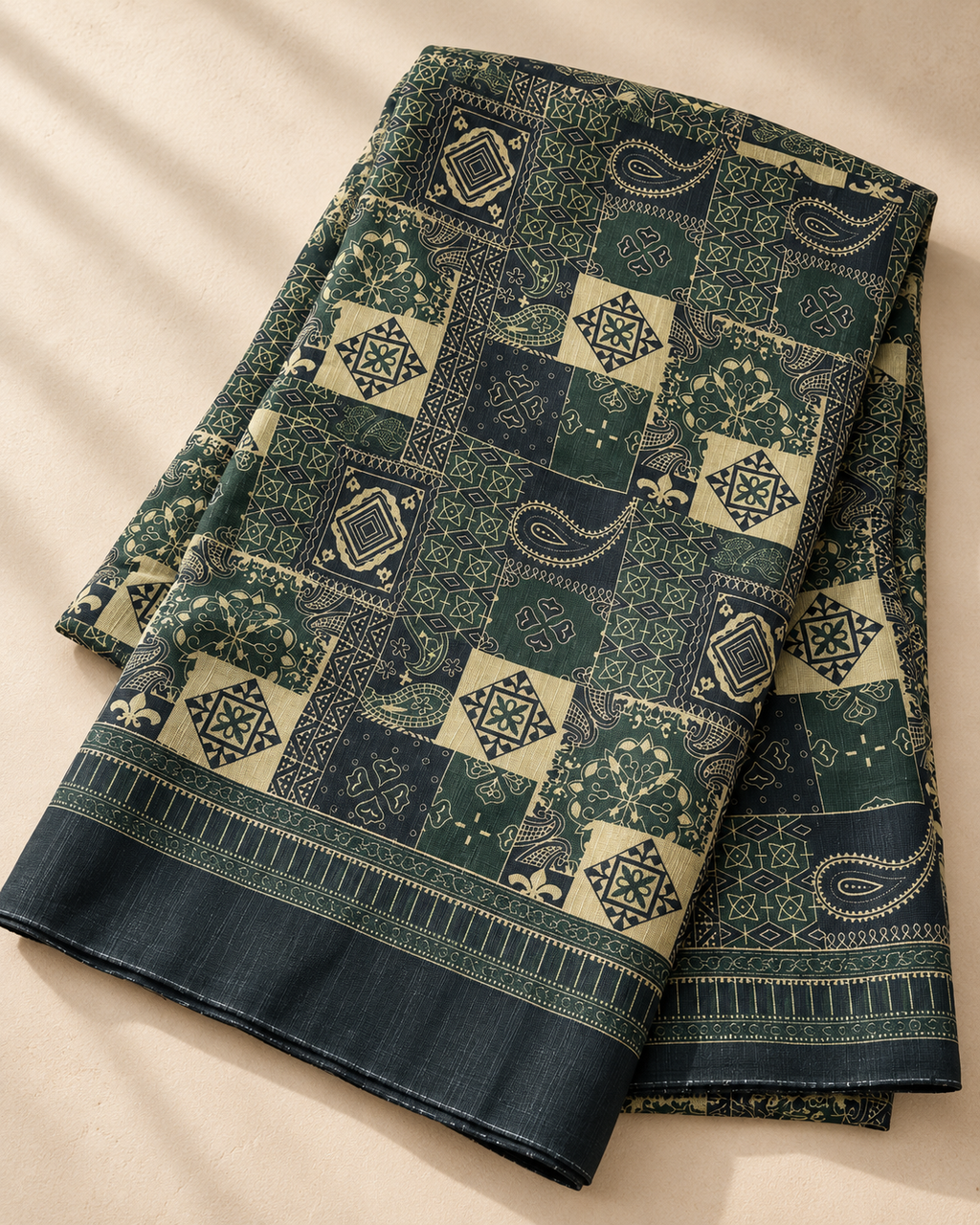 Forest Green 3-Piece Unstitched Printed Khaddar Suit