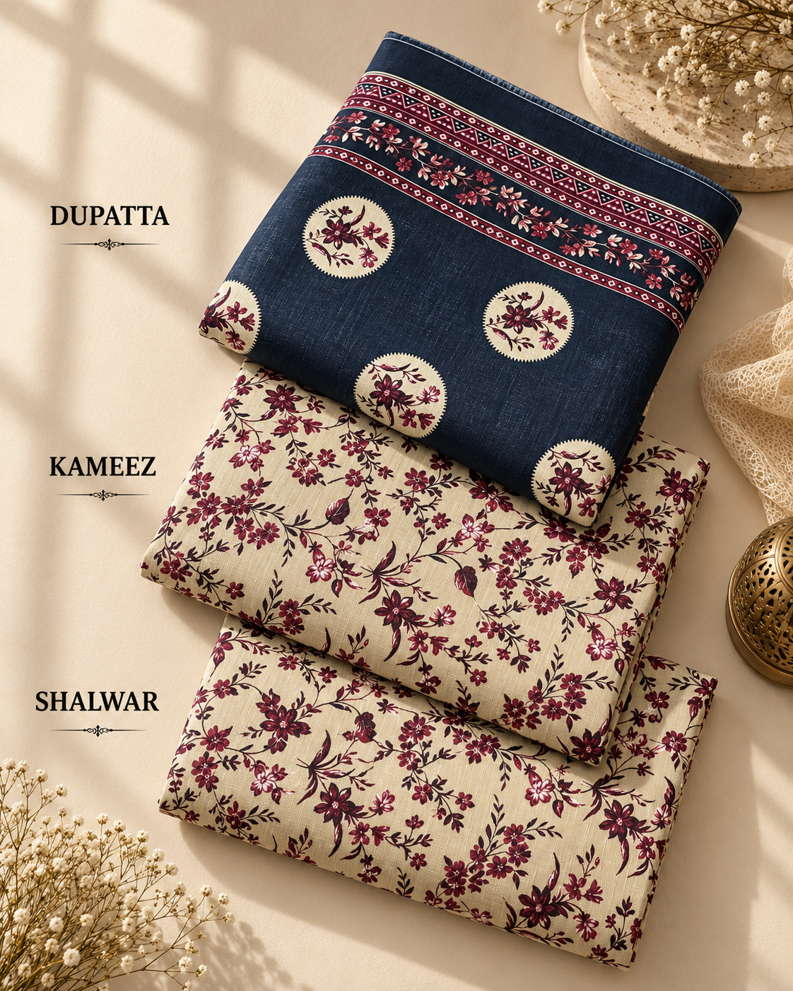 Botanical 3-Piece Unstitched Printed Khaddar Suit