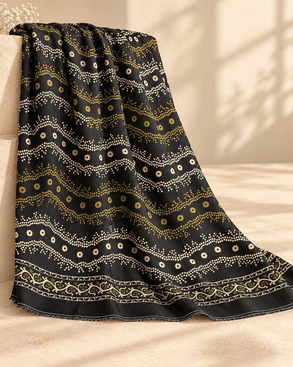 Minimal Black & Gold 3-Piece Unstitched Printed Khaddar Suit