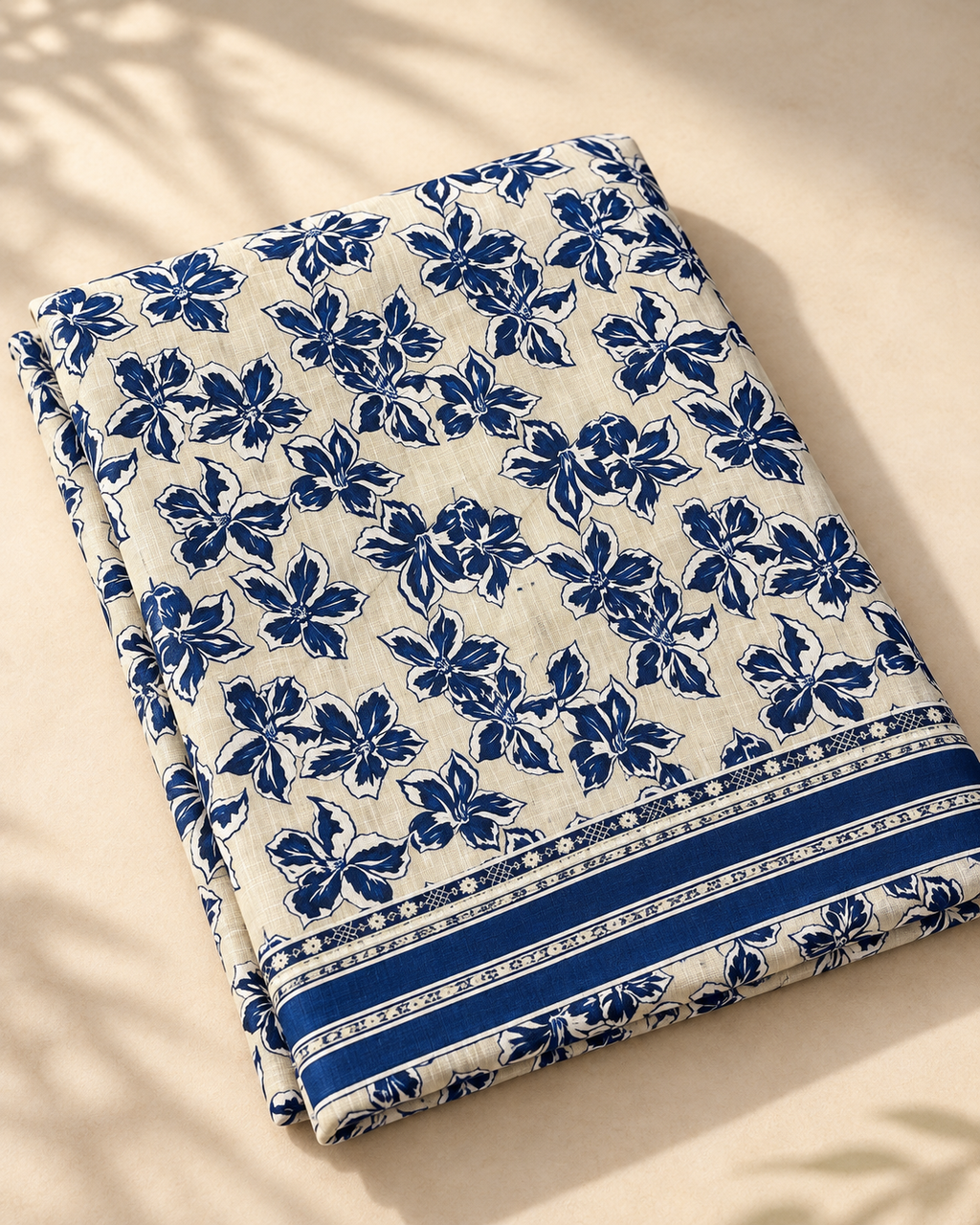 Navy Floral 3-Piece Unstitched Printed Khaddar Suit