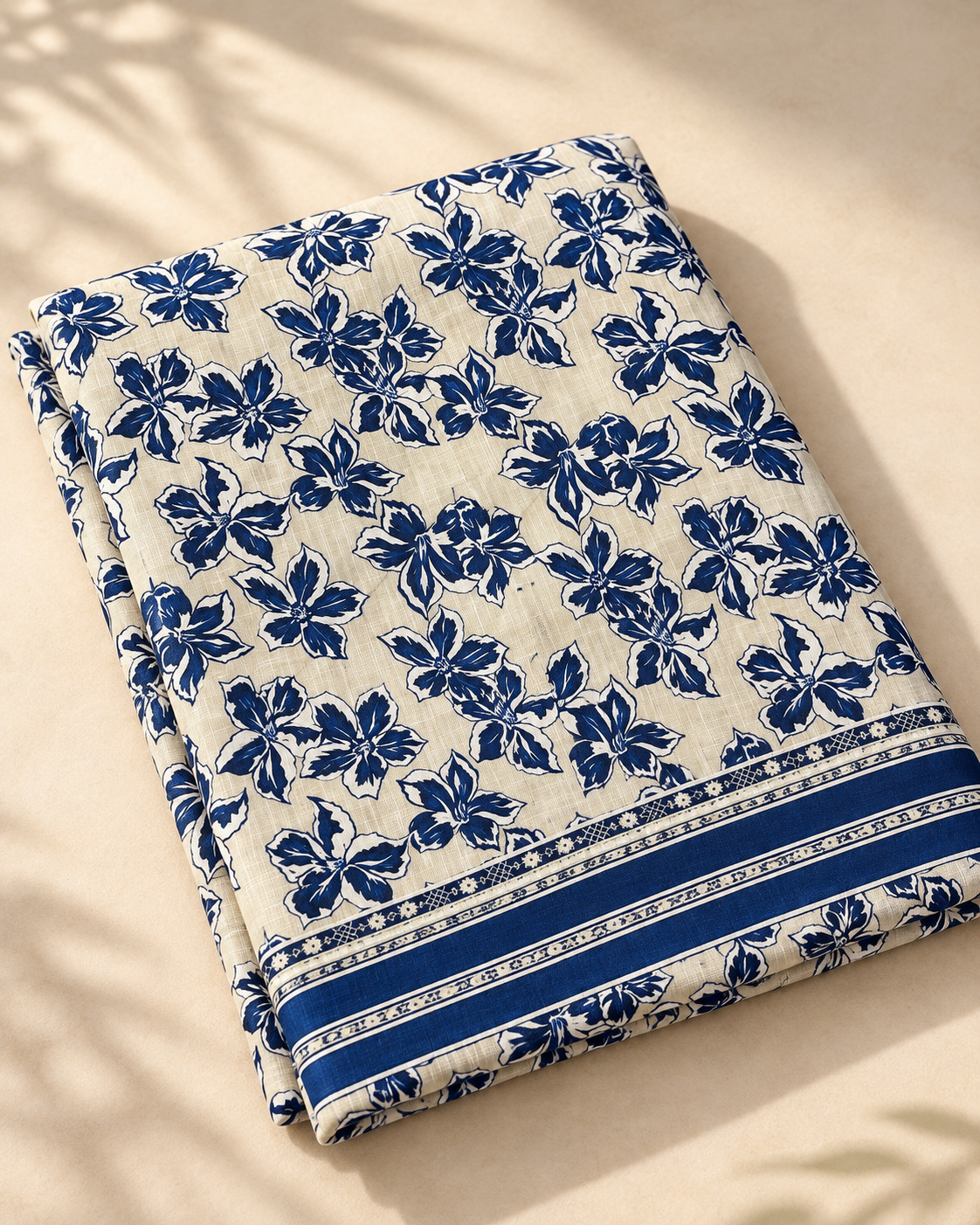 Navy Floral 3-Piece Unstitched Printed Khaddar Suit