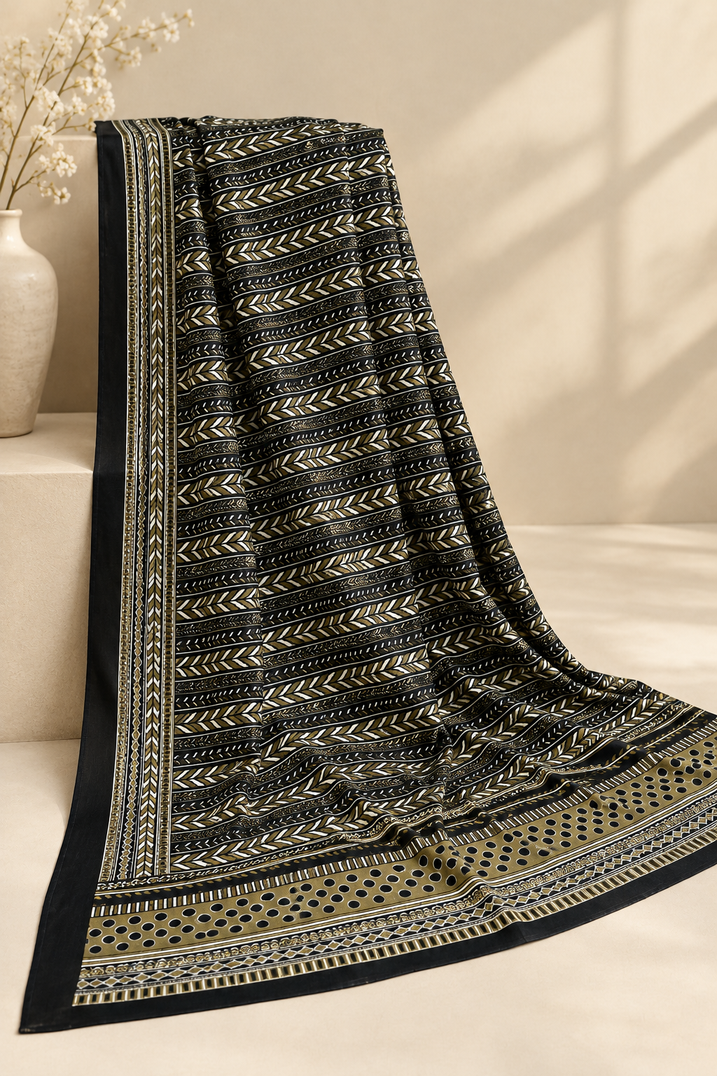 Black Patterend 3-Piece Unstitched Printed Khaddar Suit