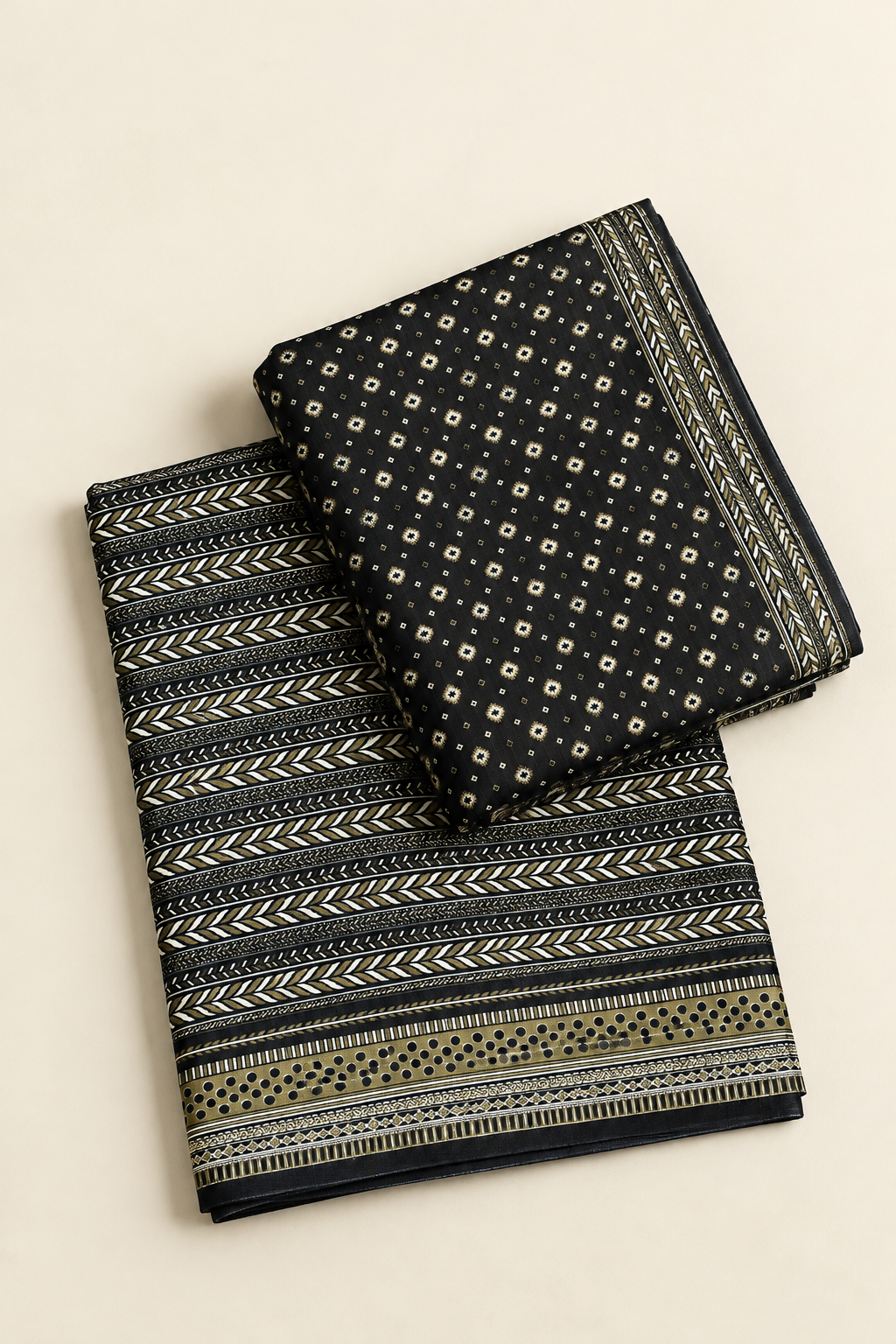 Black Patterend 3-Piece Unstitched Printed Khaddar Suit