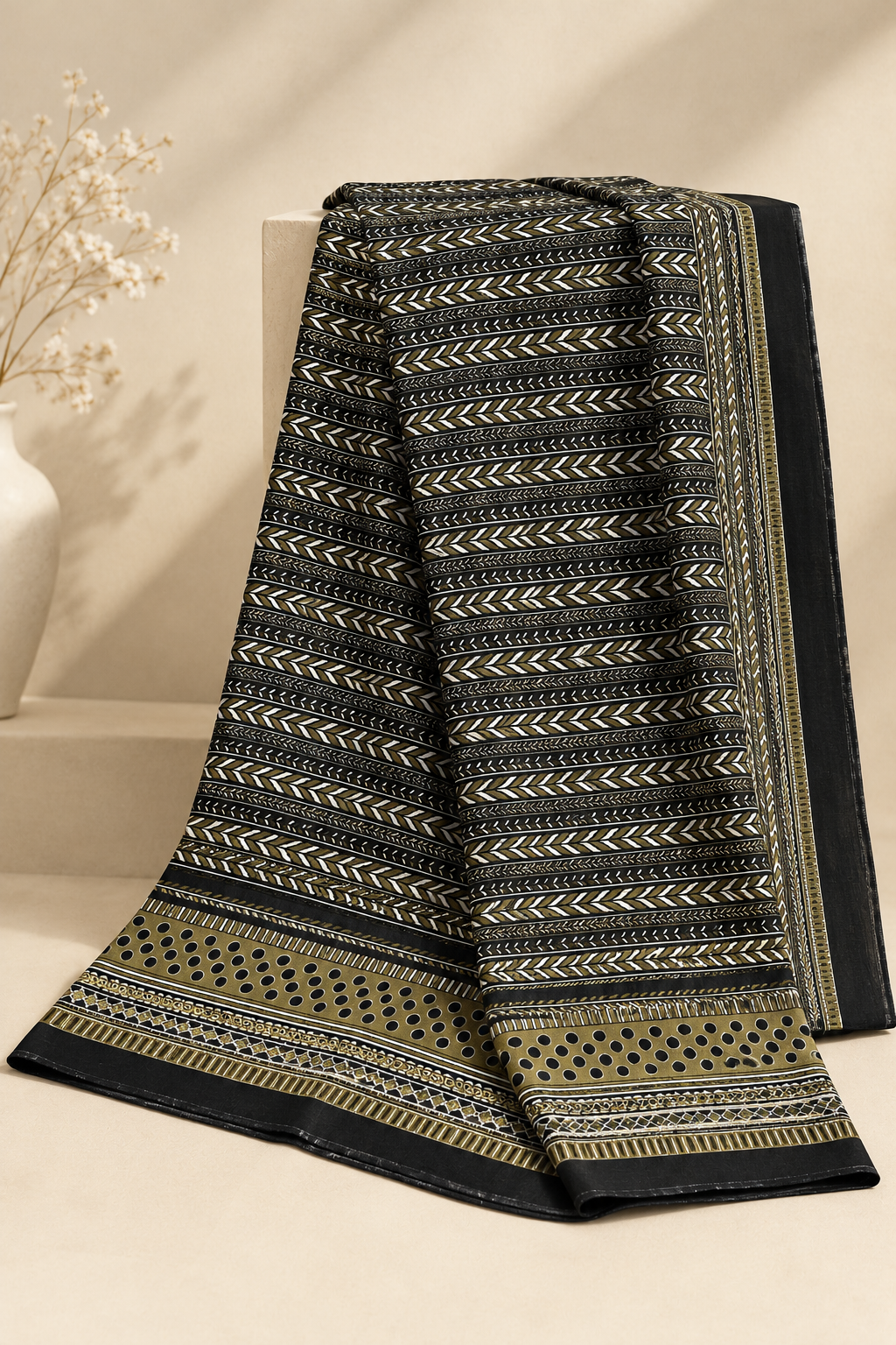 Black Patterend 3-Piece Unstitched Printed Khaddar Suit