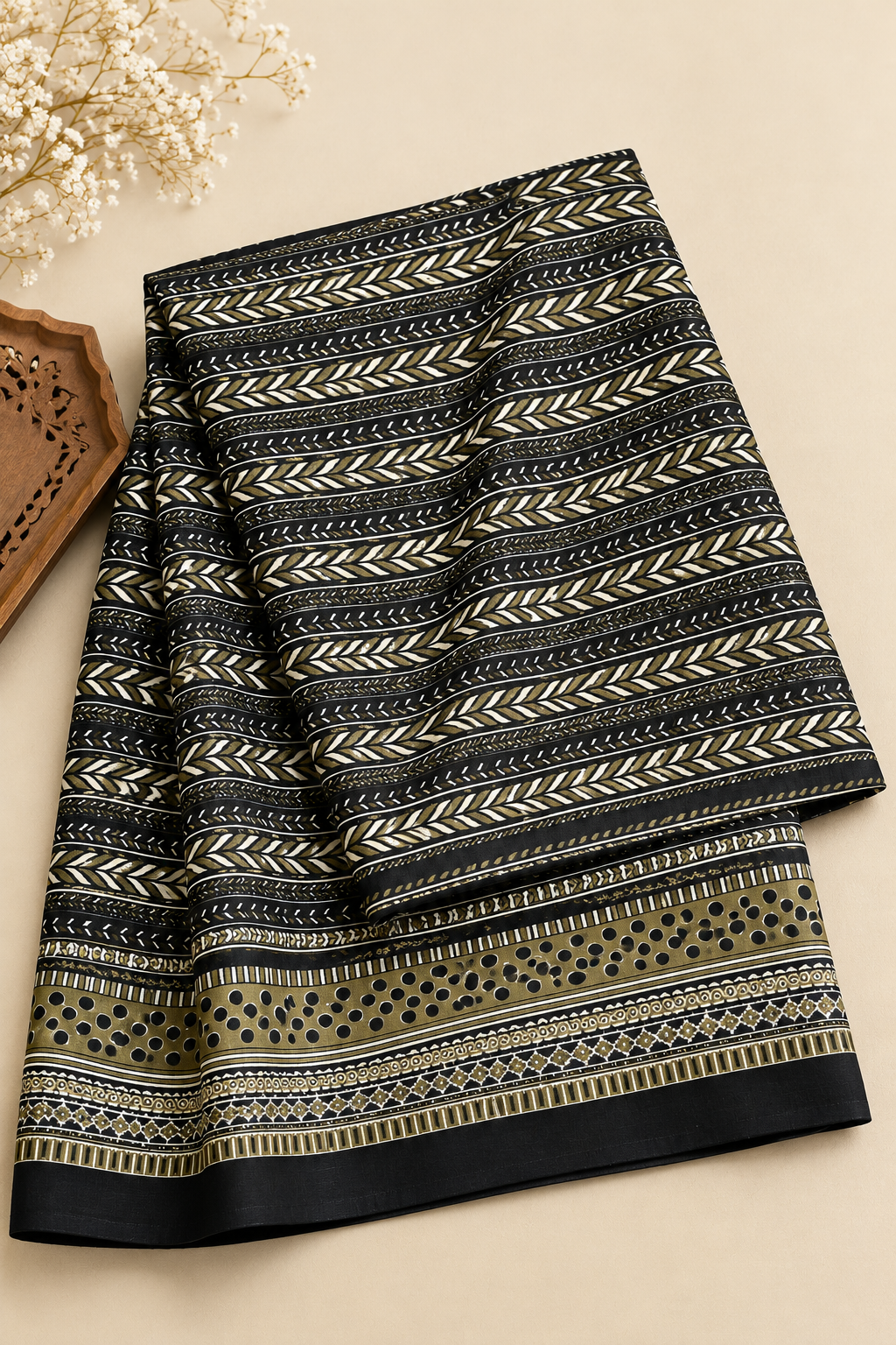 Black Patterend 3-Piece Unstitched Printed Khaddar Suit
