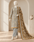Golden Grey Floral 3-Piece Unstitched Printed Khaddar Suit