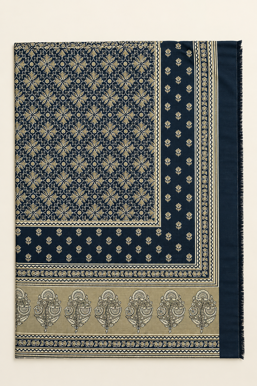Navy Floral 3-Piece Unstitched Printed Khaddar Suit