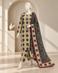 Ivory in Rose Patterned Dots 3-Piece Unstitched Printed Khaddar Suit