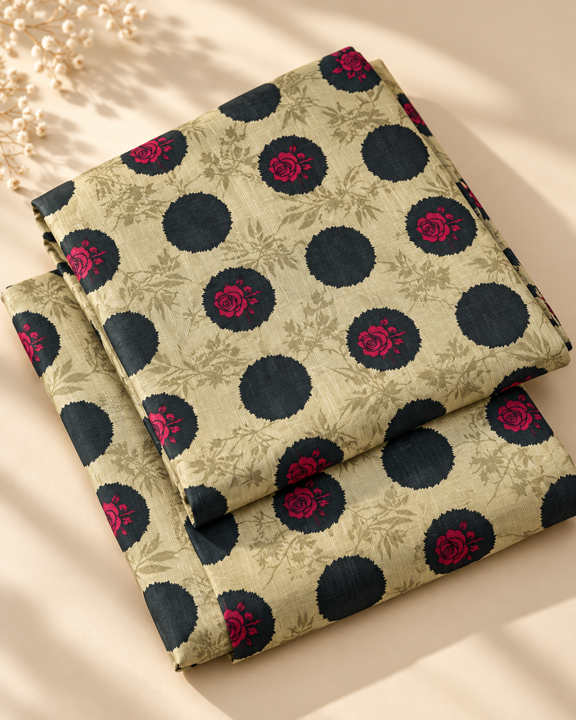 Ivory in Rose Patterned Dots 3-Piece Unstitched Printed Khaddar Suit