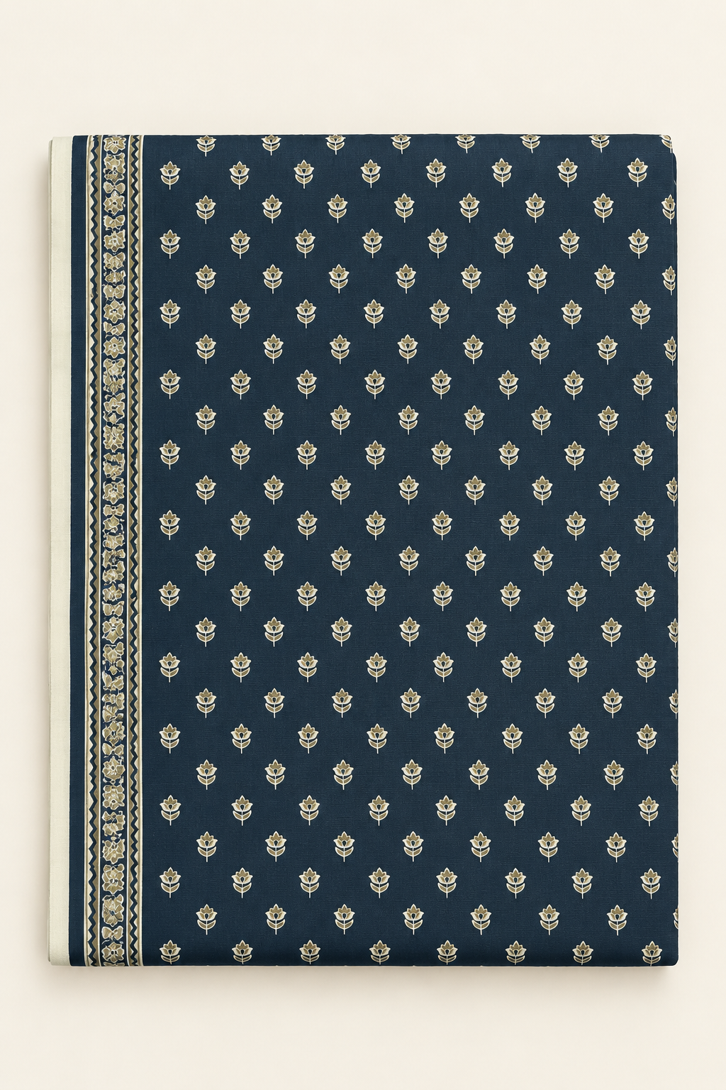 Navy Floral 3-Piece Unstitched Printed Khaddar Suit