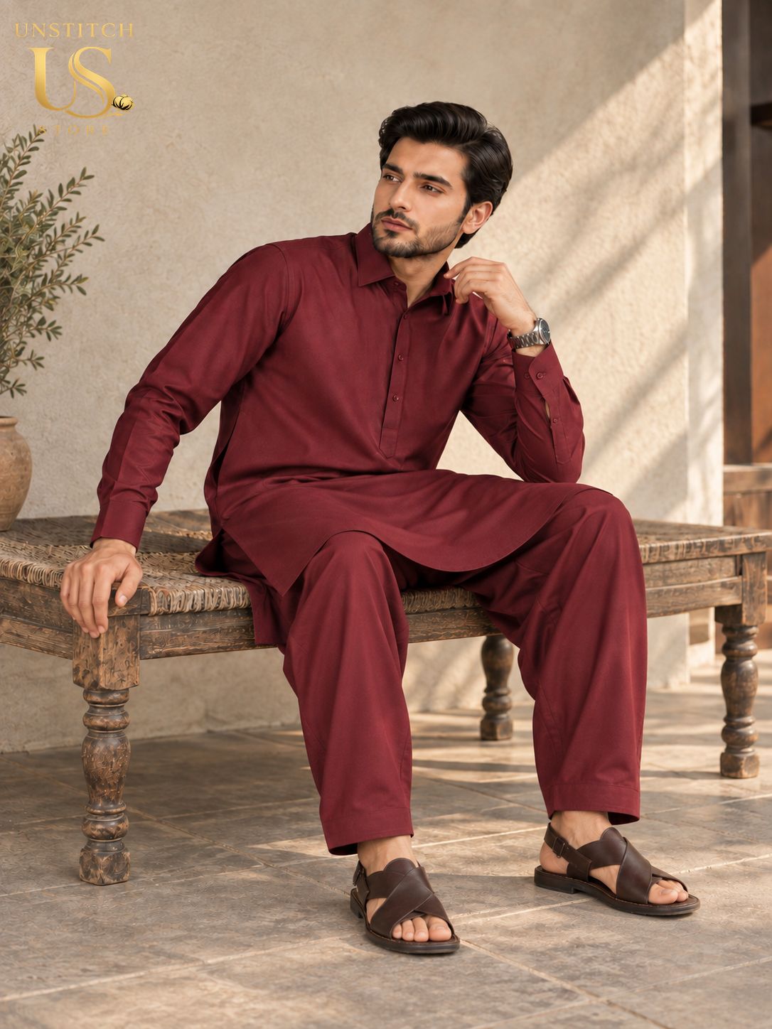 BURGUNDY Double Irish Winter Fabric for Men